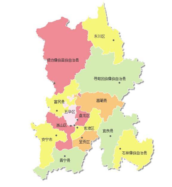 公里) 五华区,盘龙区,官渡区,西山区,呈贡区,东川区,安宁市,晋宁县