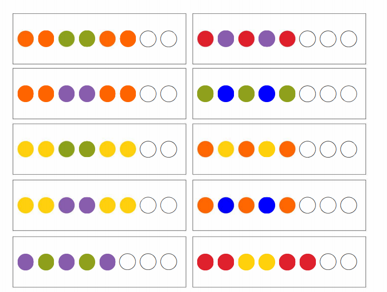 颜色规律:咱们先从简单的来,给出相同形状的不同颜色图形,让孩子寻找
