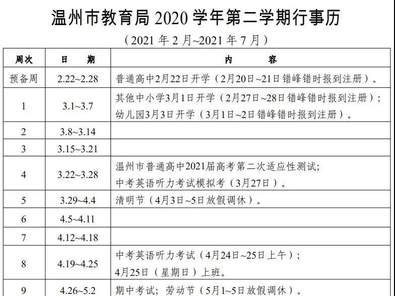 丽水陆续公布大学,中小学2021年暑假时间