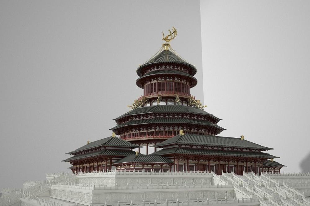河南洛阳的地标性建筑,高达98米,是世界历史体量第一大木质建筑