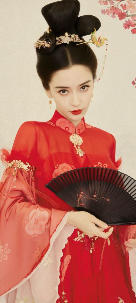 杨颖金簪红衣造型古风写真壁纸_腾讯新闻