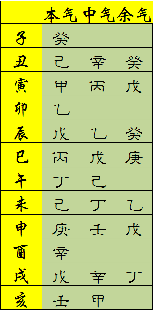 地支藏干本气中气余气解