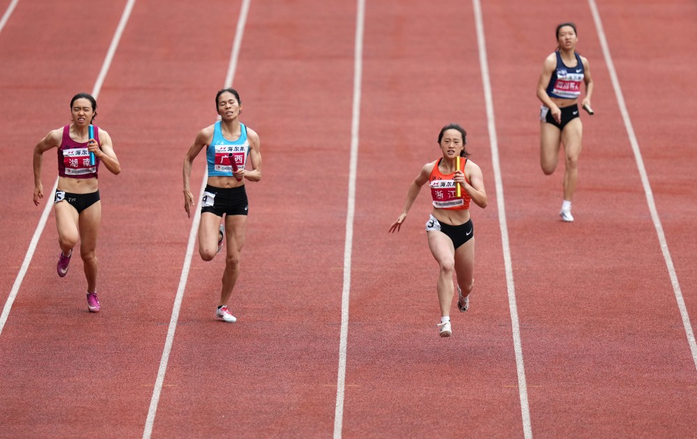 (体育)田径——全国冠军赛:浙江队获女子4x100米接力冠军