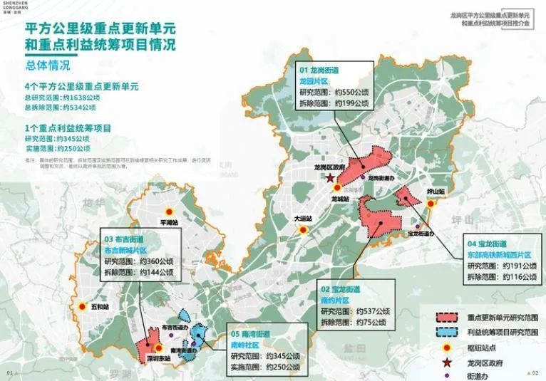 534公顷,分别是:龙岗街道 龙园片区重点更新单元,宝龙街道 南约片区