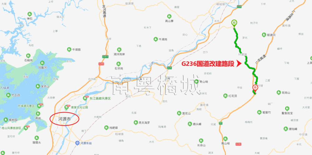 g236国道详细线路图,236国道全程线路图 广东河源g236国道改建工程,路线全长19.3公里,全线采用双向4车道