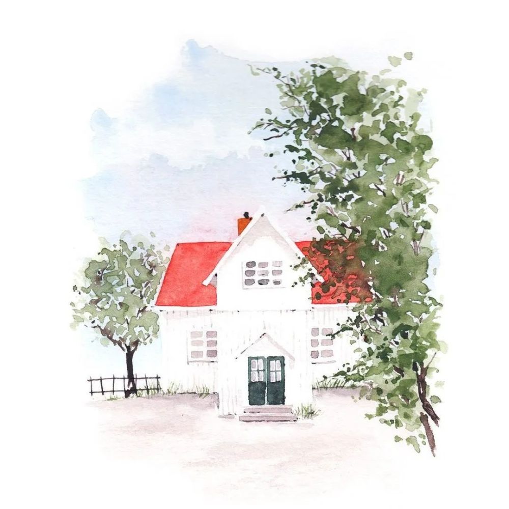 水彩|小花花 小房子绘画 干净的水彩颜色