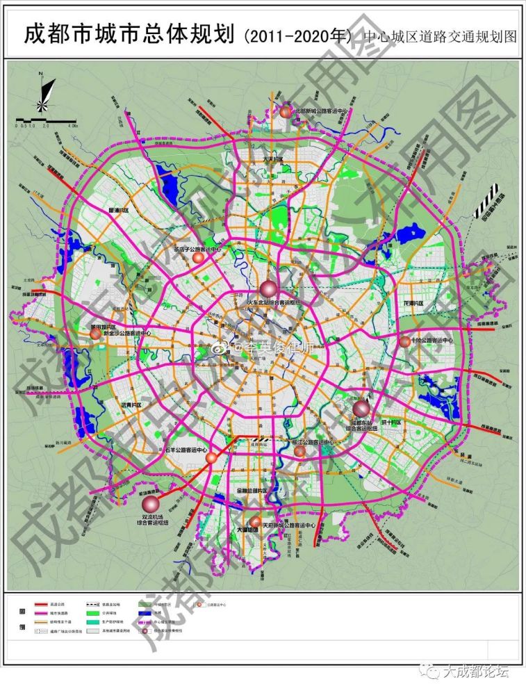 成都市城市总体规划20112020年轨道交通高快速路及干道规划图