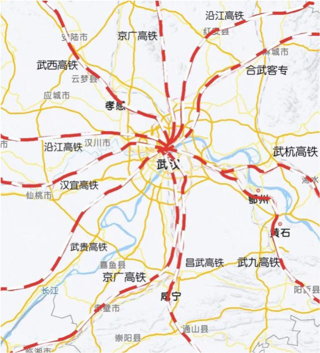 武汉高铁线路密密麻麻,方向多达11个,妥妥的国家级