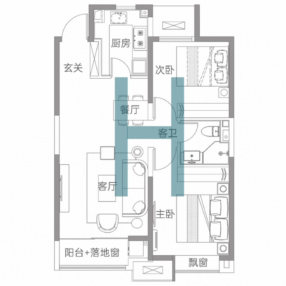 87平标准h户型