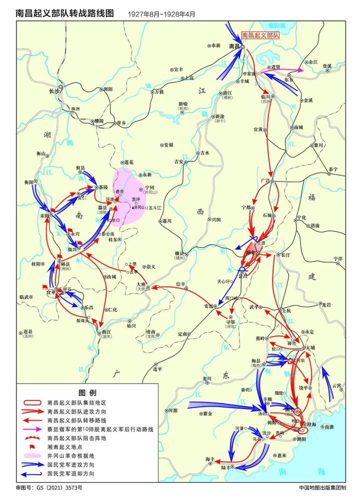 地图上的党史|南昌起义部队转战路线图