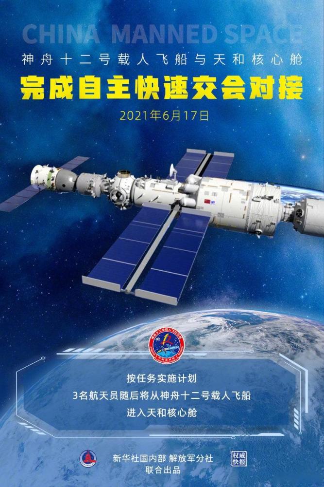 神舟十二号载人飞船发射成功,首次与载人飞船进行的交会对接