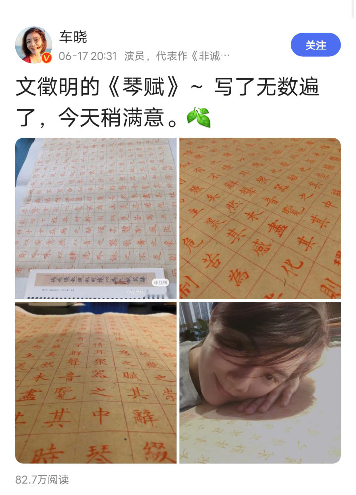 "女神"车晓晒小楷,清新秀丽,惊艳了书法圈,娱乐圈一枝独秀