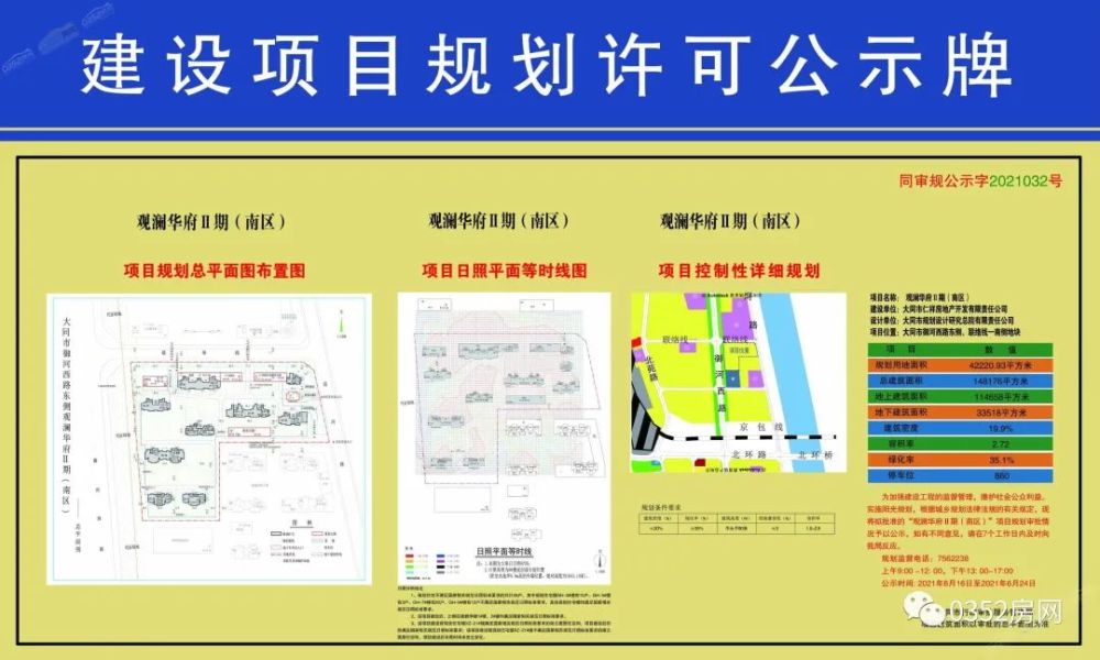 项目规划公示牌 项目名称:观澜华府二期(南区 开发商:大同市仁祥房