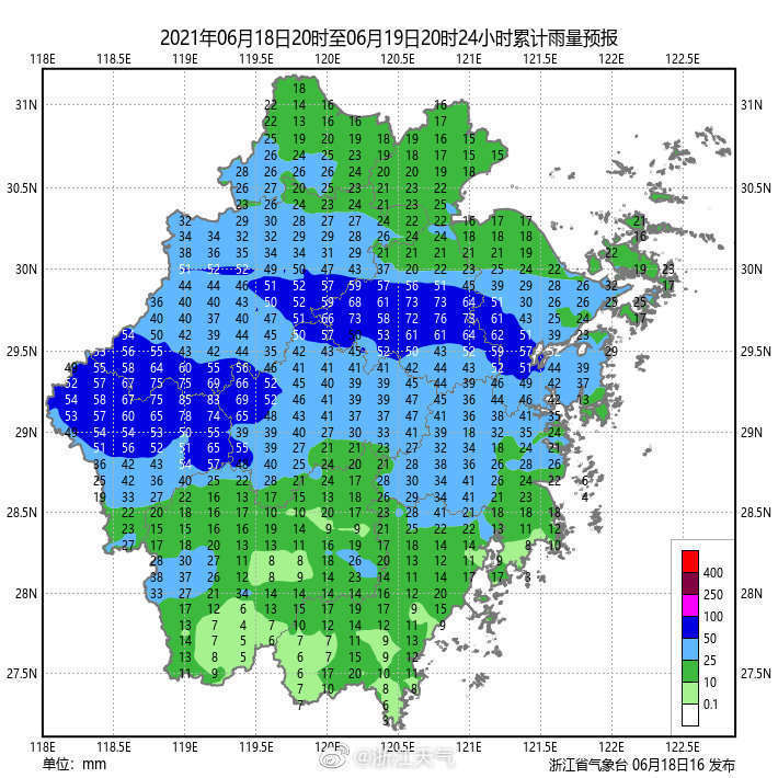 主要在浙中北地区,明天转移到浙北南部和浙中南地区,21日在浙南地区