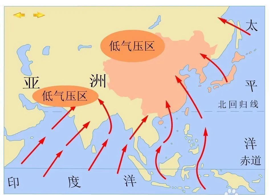亚洲东部气压,风向图