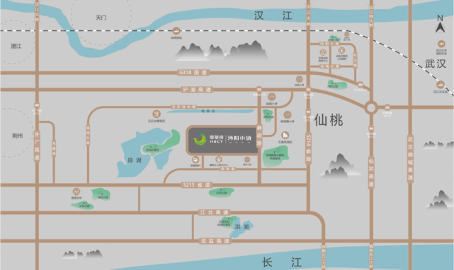 沔阳小镇·雲野梦田,刚好在大武汉一小时通勤圈和一日生活圈内.
