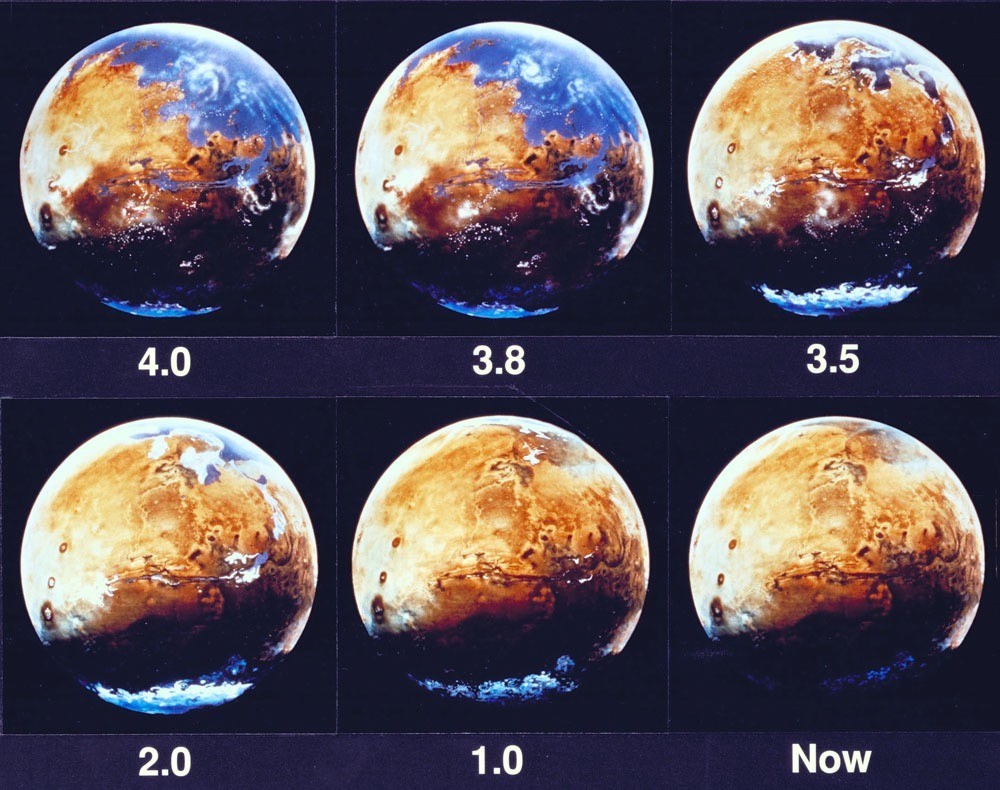 火星海洋变迁(时间单位:十亿年)