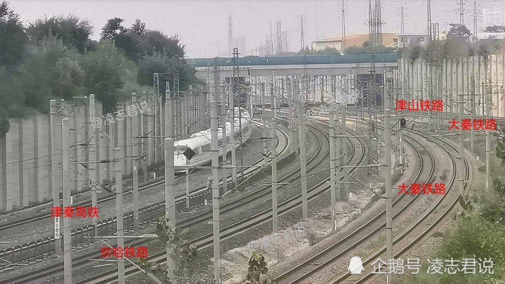 津秦高铁和京哈铁路并排到达龙家营站,津秦高铁终止.