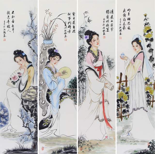 集雅斋画家陈红梅人物画仕女图作品赏析:气韵生动,古雅秀润,清秀飘逸