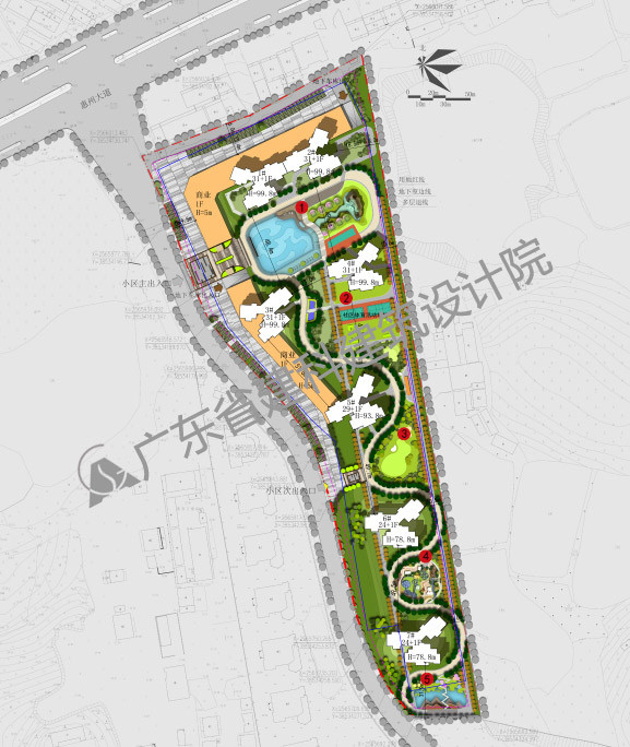 惠州某小区规划设计总平面布置 广东省建科建筑设计院