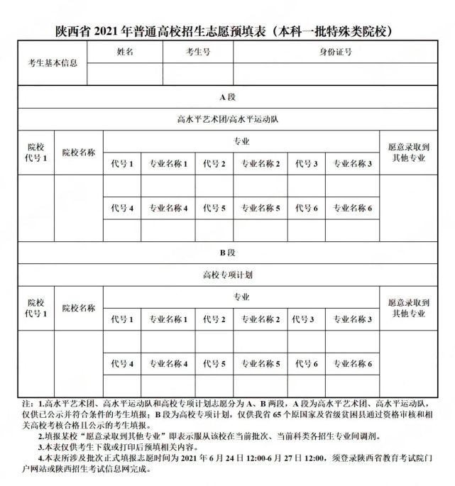 志愿预填表最后提醒各位家长陕西省第一阶段志愿填报时间为6月24日12