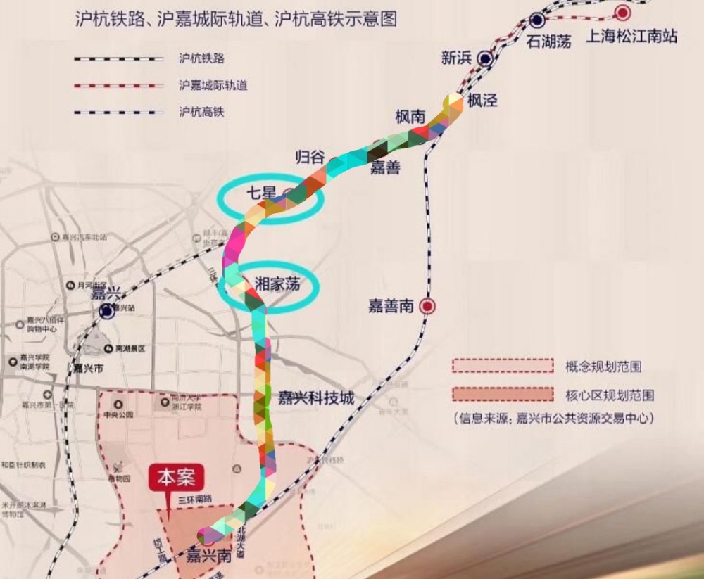 沪嘉城际由嘉兴南站发出,过嘉善,经南枫线向东进入上海自贸区