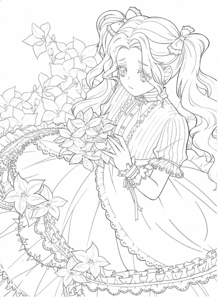 绘画技能分享|线稿分享第53期——《花与萌娘》
