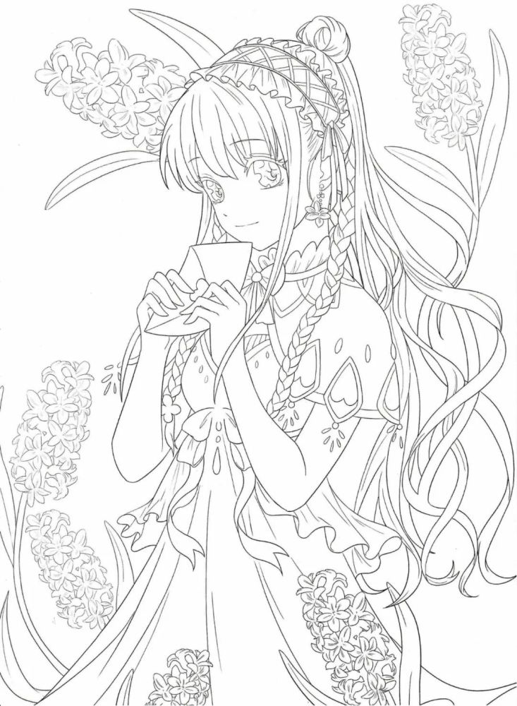绘画技能分享|线稿分享第53期——《花与萌娘》
