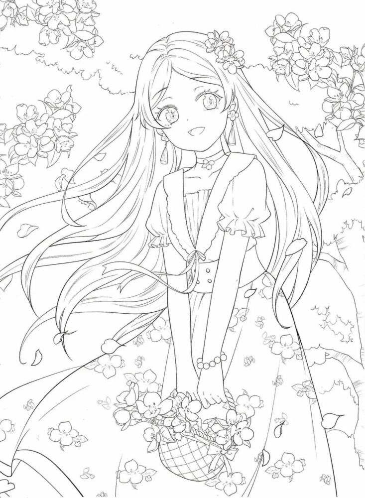 绘画技能分享|线稿分享第53期——《花与萌娘》