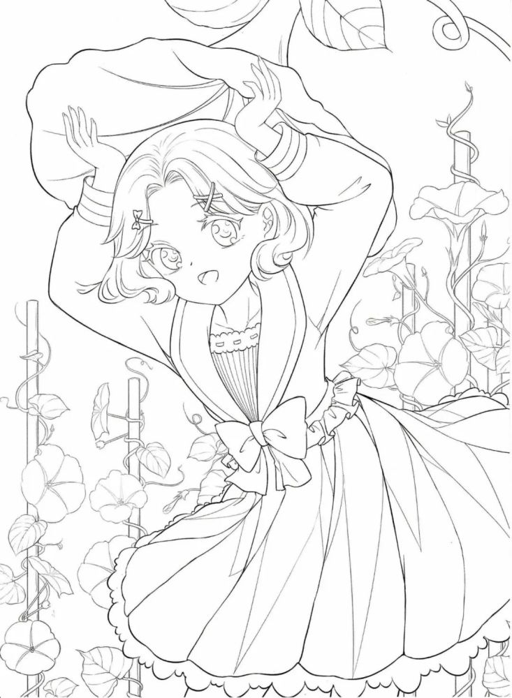 绘画技能分享|线稿分享第53期——《花与萌娘》
