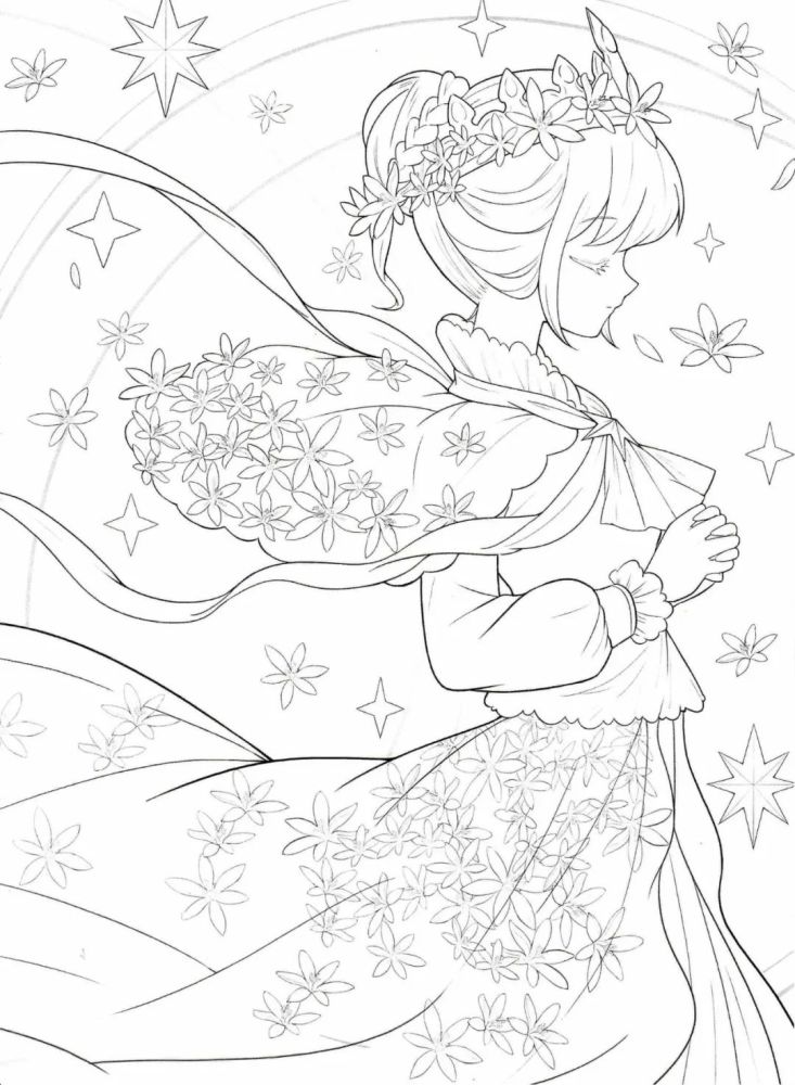 绘画技能分享|线稿分享第53期《花与萌娘》