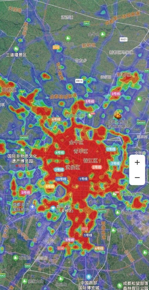 我国人口超过2千万的城市及热力图对比成都第四上海第二