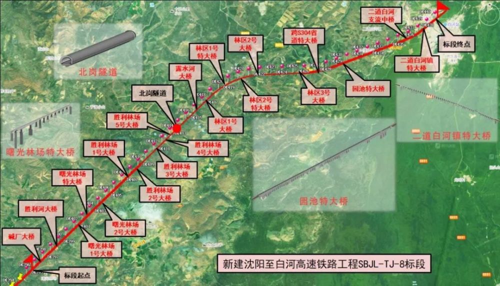 的首条高铁项目,位于吉林省白山,安图县,长白山管委会境内,线路全长44