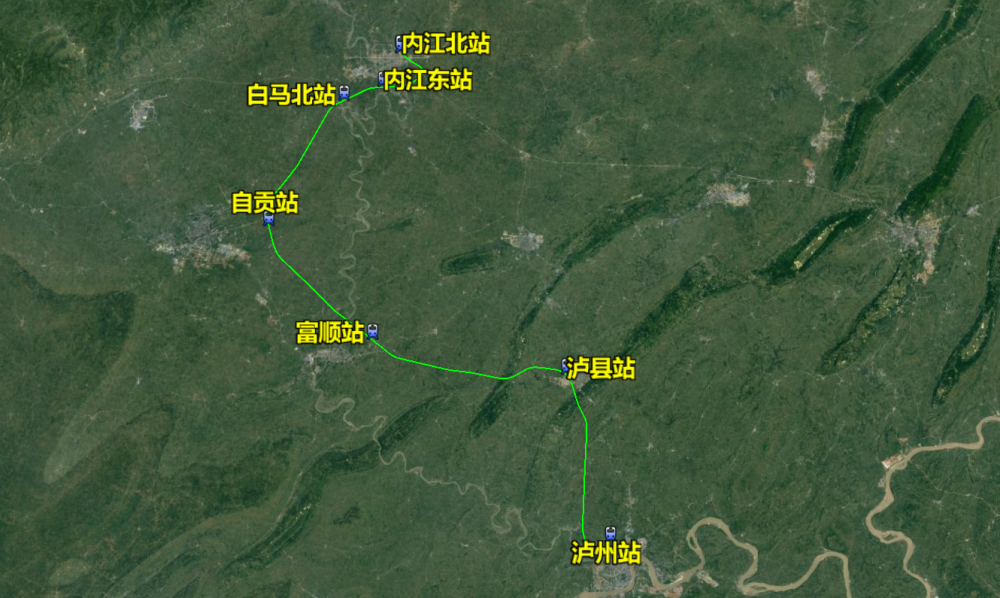 设有车站内江北站,内江东站,白马西站,自贡站,富顺站,泸县站,泸州站.