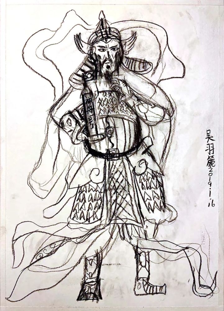 吴羽篪,《西游   托塔李天王》,2020,炭笔素描,38.9 × 54.