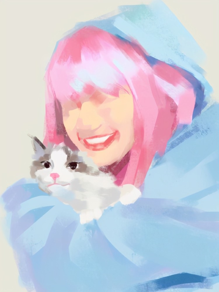 抱着猫咪的lisa插画绘制