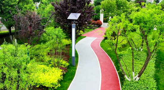 林荫绿廊,形成"三季有花,四季常绿"的公园带,东西两侧建设绿道约4千米