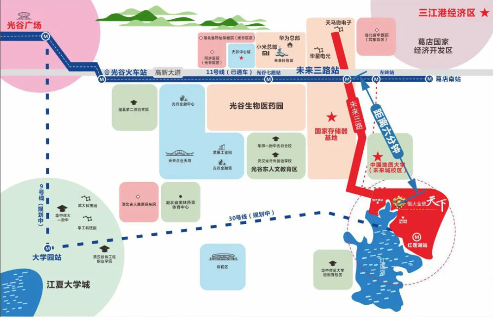 示意图 未来三路是重中之重,是红莲湖新城与光谷中心城的流量交叉口