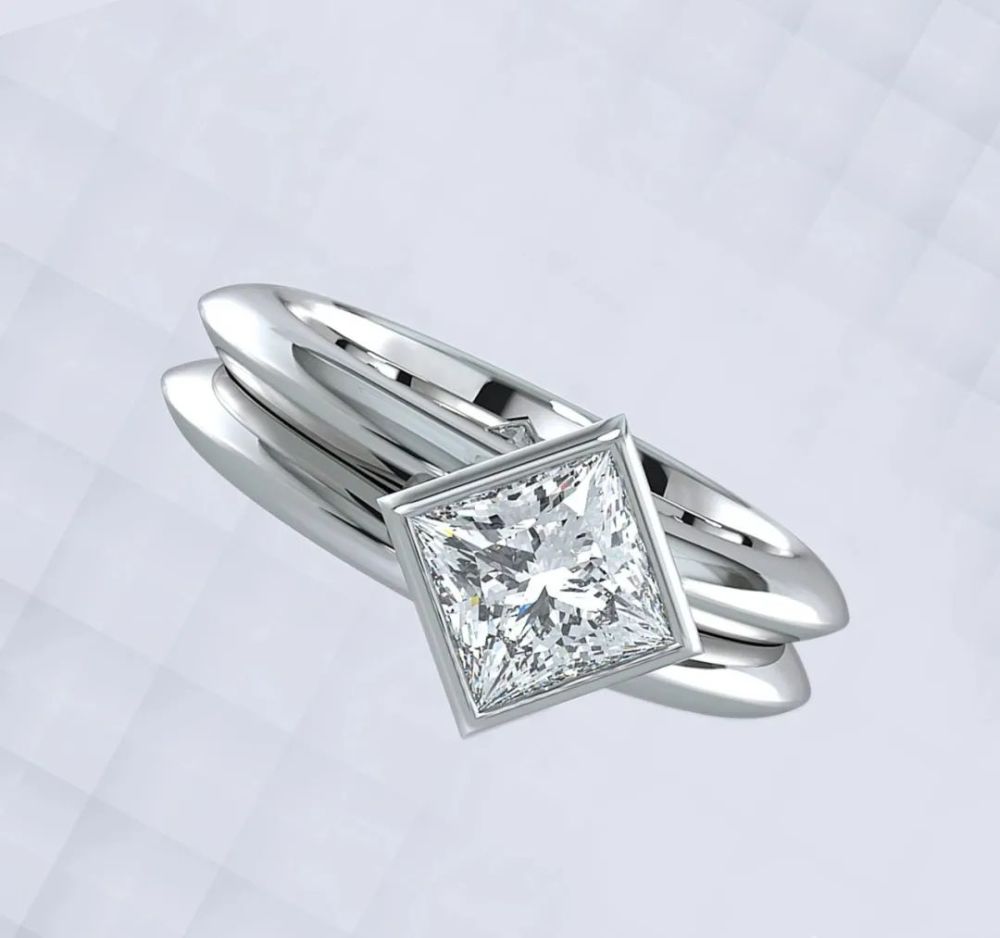 the bond 铂金戒指,镶嵌一颗0.8ct的公主方形切割钻石