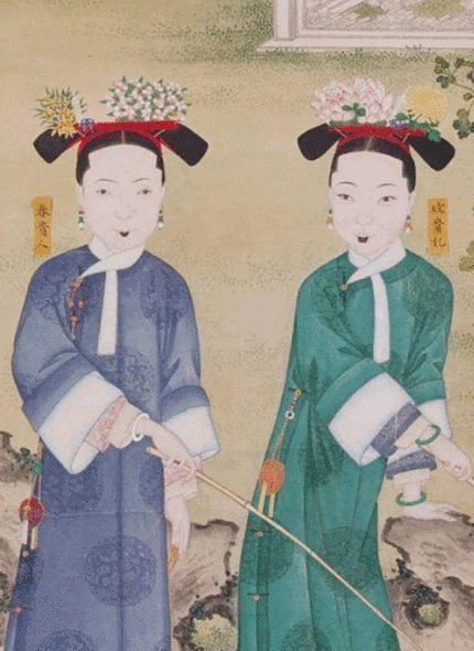 清朝宫廷画师绘的《玫贵妃春贵人行乐图》