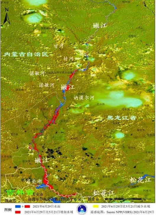 6月23日,6月25日,6月29日suomi npp(viirs)卫星数据对嫩江,松花江流域