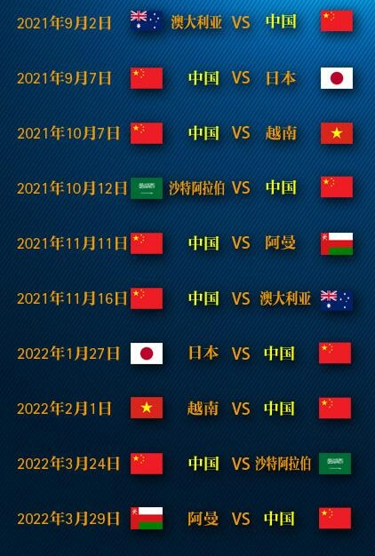 中国足球队赛程，中国足球队赛程世界杯