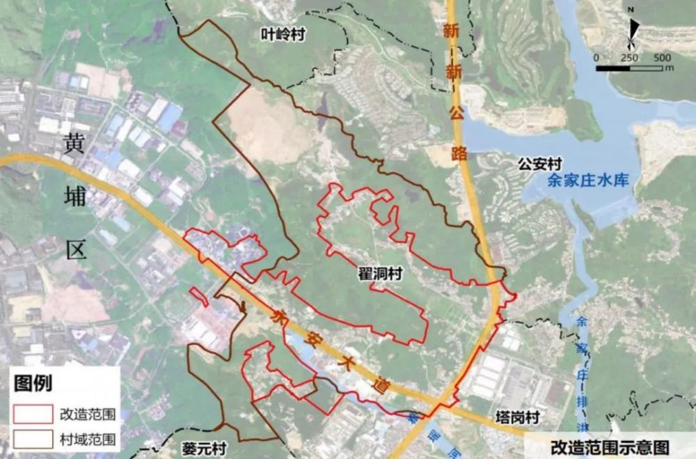 新新大道两侧,南至永宁街塔岗村,西至广州开发区,北至公安村,叶岭村