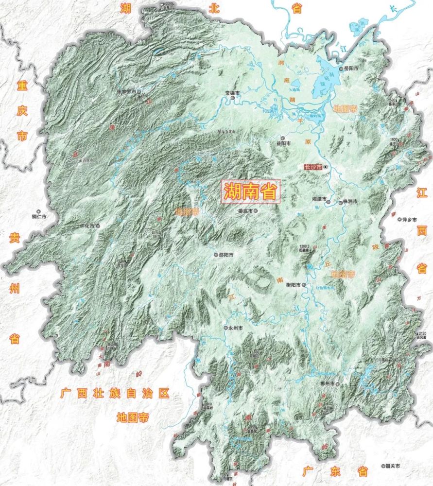 中国各省地形图-湖南省