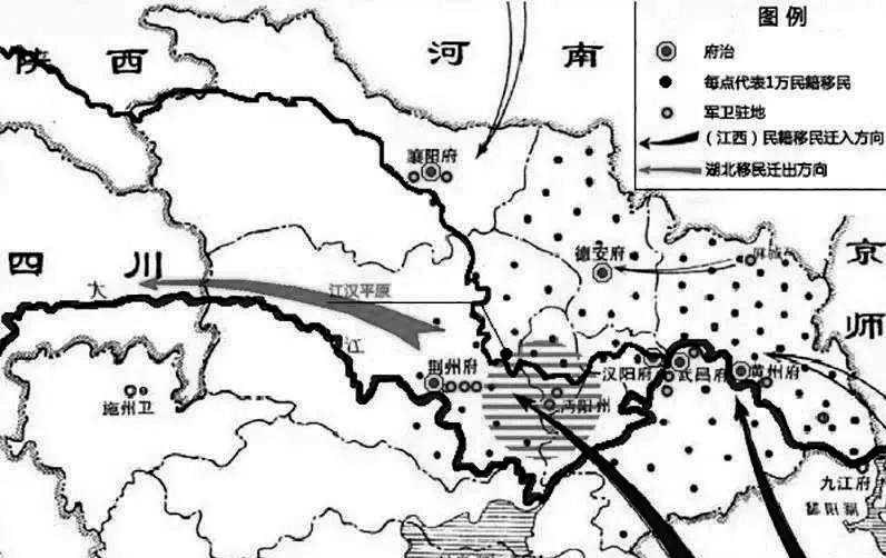 在江西填湖广湖广填四川移民路线示意图