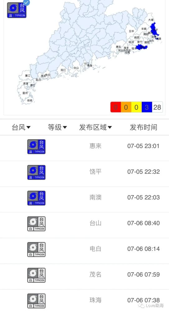 发布珠海市台风白色预警信号.