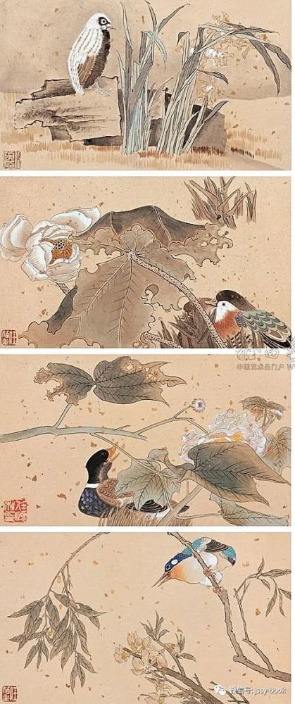 任伯年工笔花鸟册册页八开设色纸本