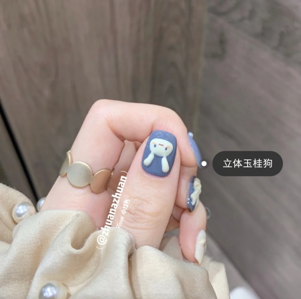 玉桂狗美甲|显白雾霾蓝#可爱蝴蝶美甲