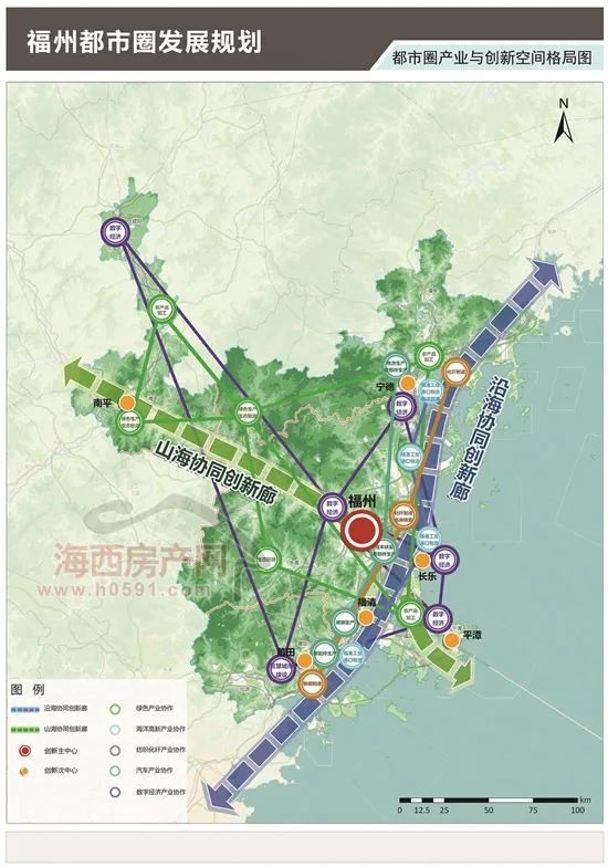 以福州主城区—滨海新城,福清,平潭作为都市圈主中心,莆田,宁德,南平