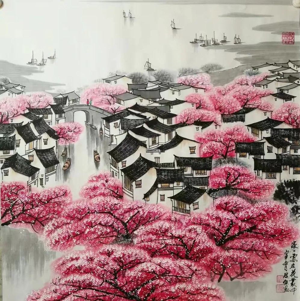 像一首首描写江南美景的诗,每一幅画,都是江南水乡,夹岸十里桃花,一艘